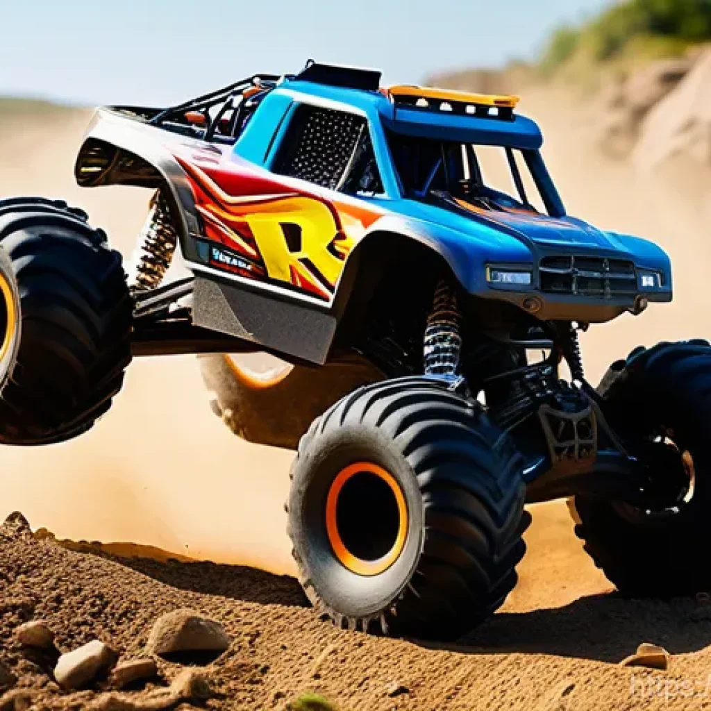 RC카와 드론의 조종법 차이 - **Dynamic RC Off-Road Adventure:** A high-resolution, action-shot image of a remote-control (RC) mon...