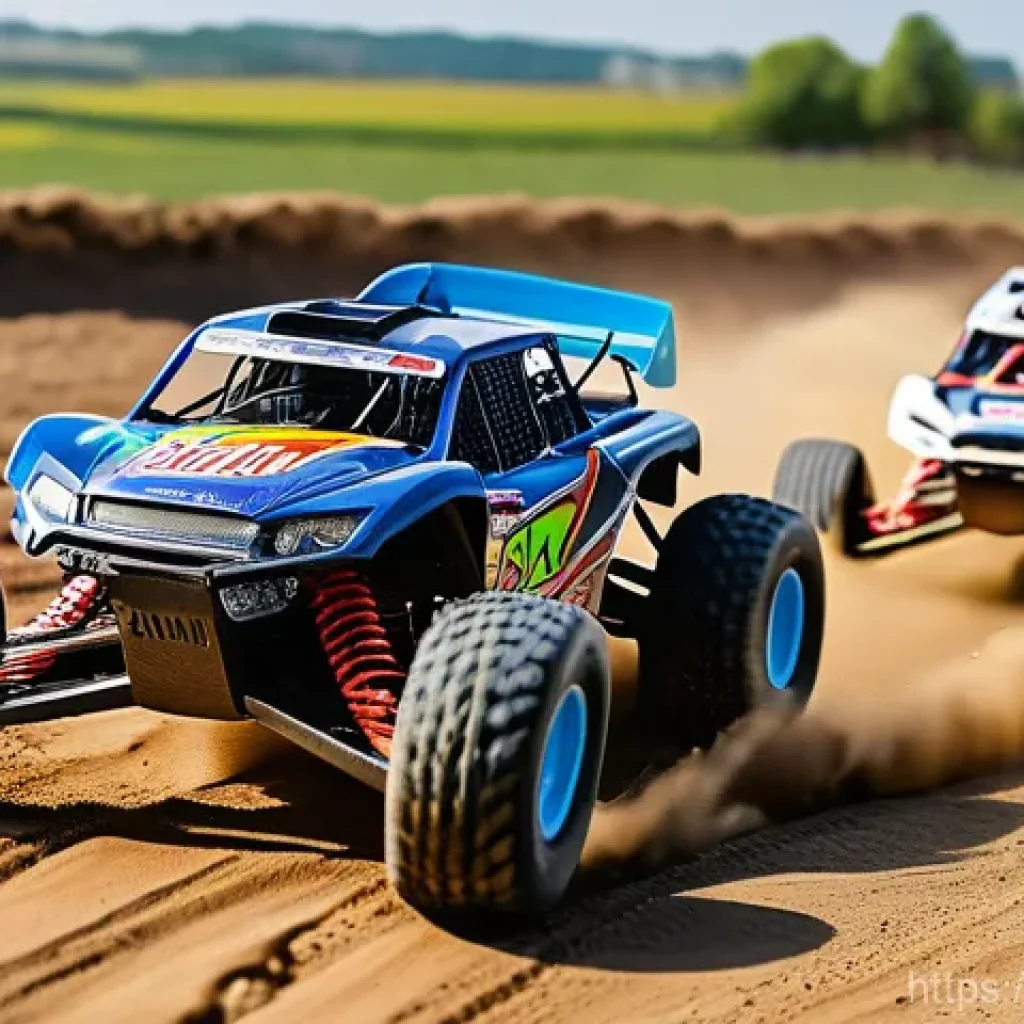 RC카의 경제적 가치 - **Prompt 1: Dynamic RC Car Racing Action**
    "A wide-angle, dynamic shot of multiple high-performa...
