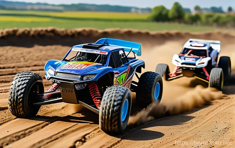 RC카의 경제적 가치 - **Prompt 1: Dynamic RC Car Racing Action**
    "A wide-angle, dynamic shot of multiple high-performa...