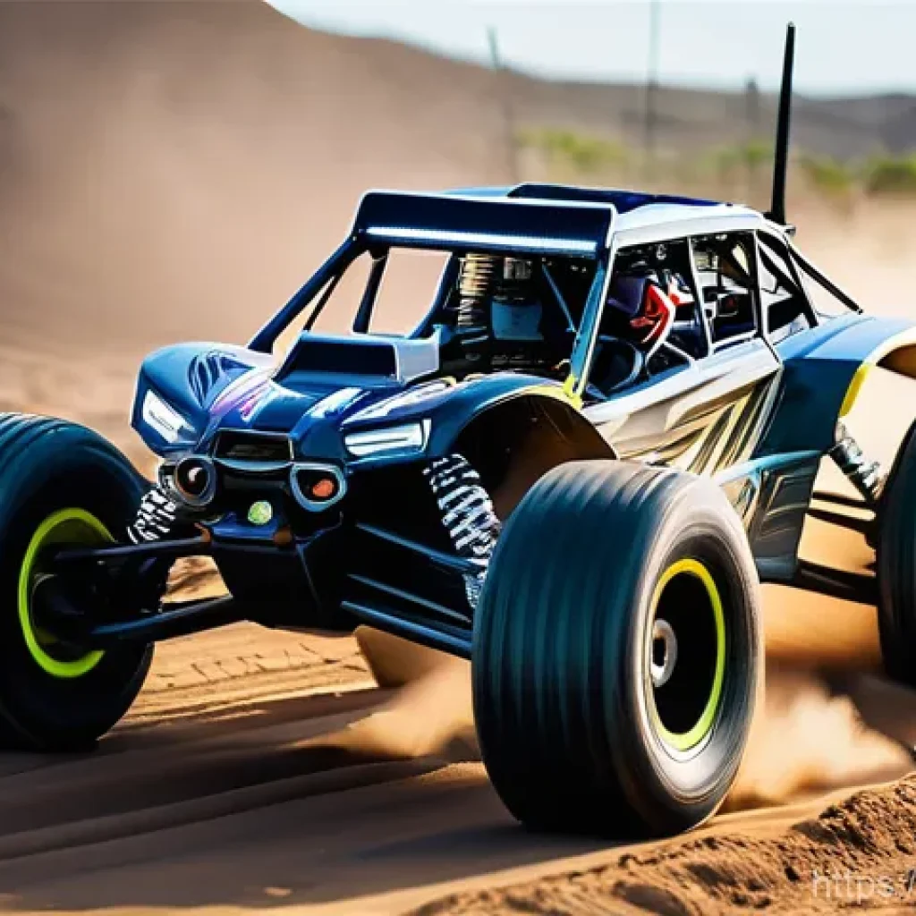 RC카의 인기 있는 악세서리 - **High-Performance RC Car in Action:**
    "An RC off-road buggy, powered by a high-performance brus...