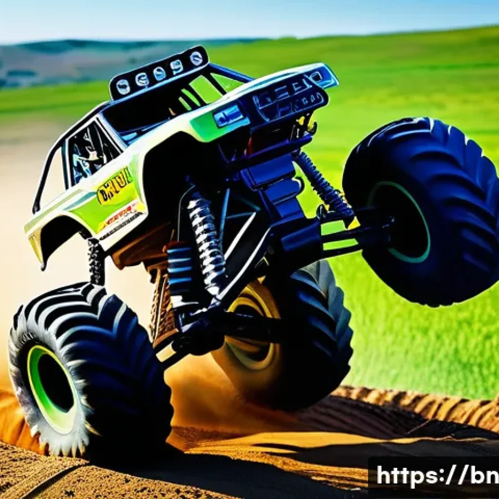 RC카 초보자용 장비 추천 - **Prompt: Dynamic Off-Road RC Action with Enthusiast**
    "A vibrant, dynamic shot of an RC monster...