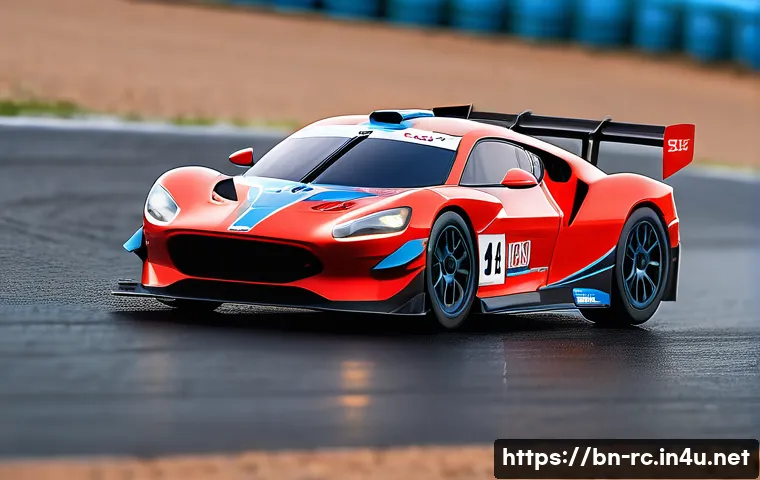RC카의 감속 및 브레이킹 기술 - **RC Racing Car Executing a Perfect Trail Brake**
    "A highly detailed, professional photograph of...