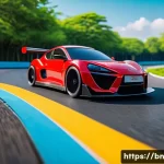 RC카와 유사 장난감 비교 - A dynamic scene showcasing a high-speed racing RC car speeding along a sleek asphalt track, designed...