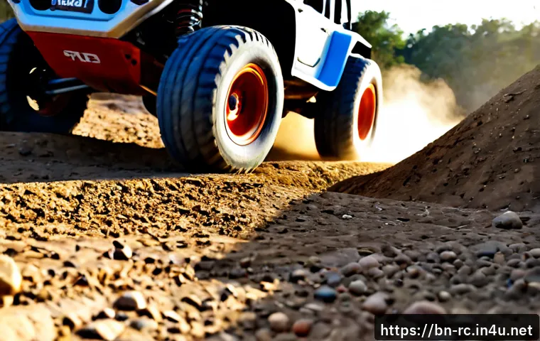 Home 15 RC카의 내구성 테스트 - Photorealistic RC car durability test on a rugged outdoor dirt track, a sturdy off-road remote contr...